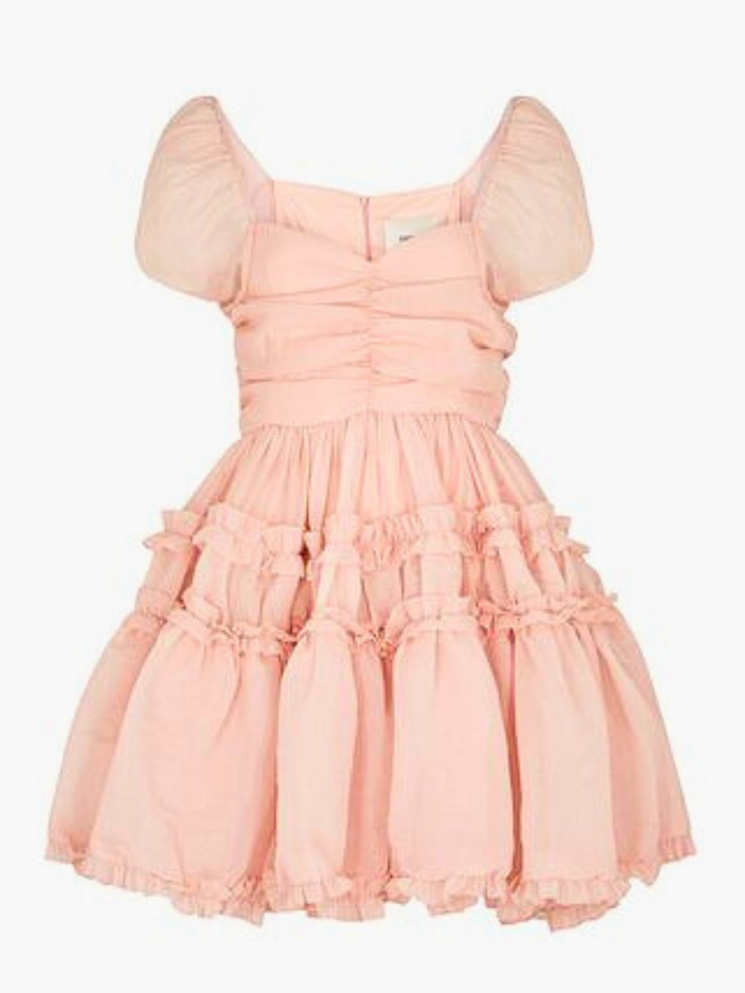 Pale pink Lillia Ruffle Mini Dress with puff sleeves and gathered waist detail