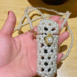 Pearl-beaded owl-shaped lipstick holder with necklace strap, the cutest accessory for any gown