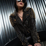 Lucifer Gold Studded Jacket featuring spikes and metallic accents for a bold look