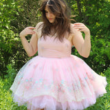 Pink tulle Magnolia Fairy Puff Dress featuring a fitted bodice and layered skirt