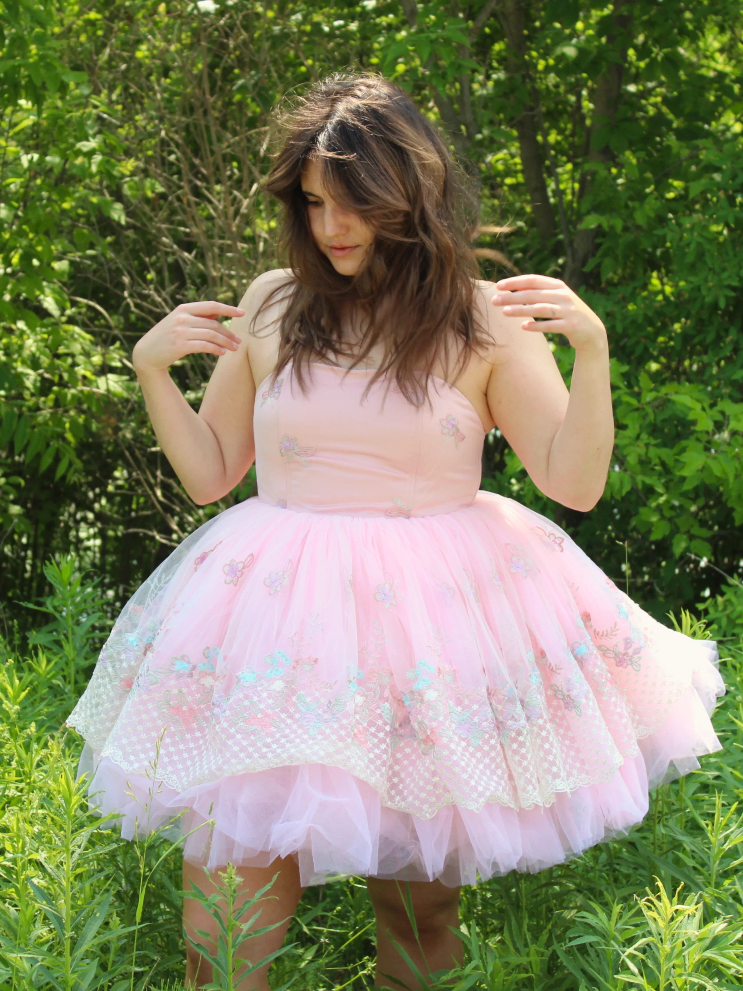 Pink tulle Magnolia Fairy Puff Dress featuring a fitted bodice and layered skirt