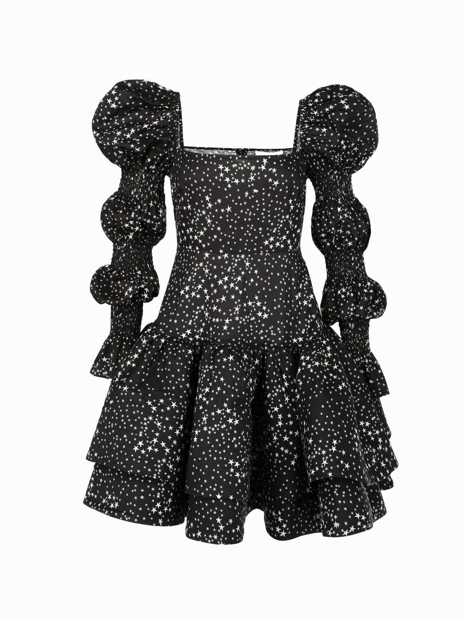 Sparkly black Beverly Hills dress with puffed sleeves and ruffled skirt for a night out