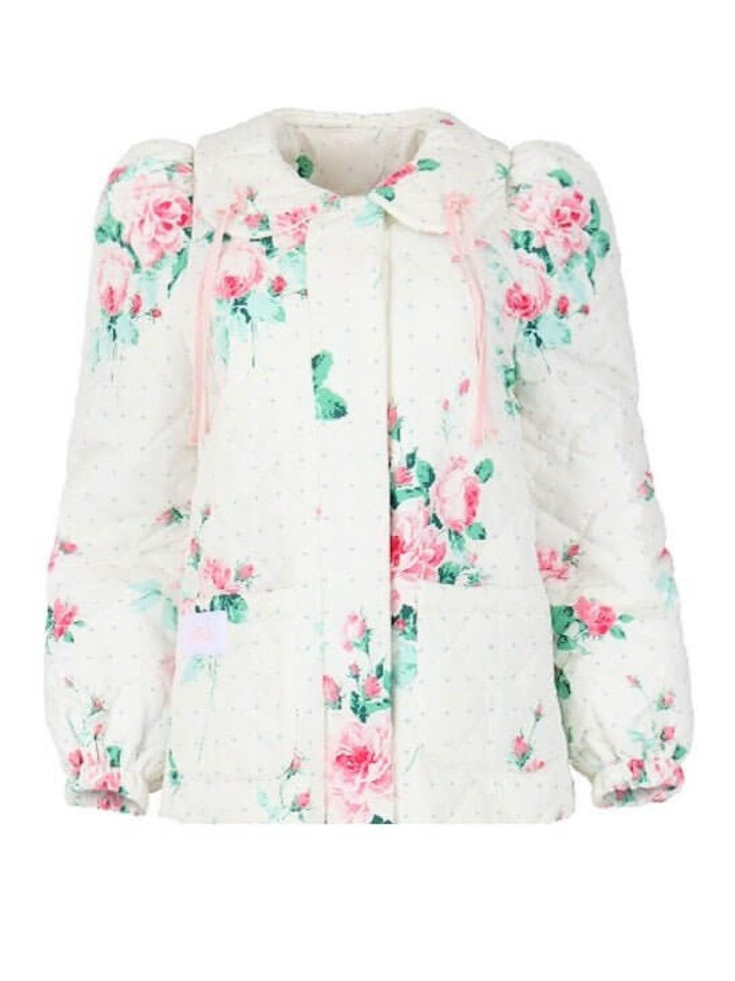 Floral-patterned white blouse with long sleeves from The Nursery House Coat collection