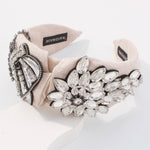 Ornate Queenship Cotton Headband with crystal floral designs for gowns and grand bow sashes.