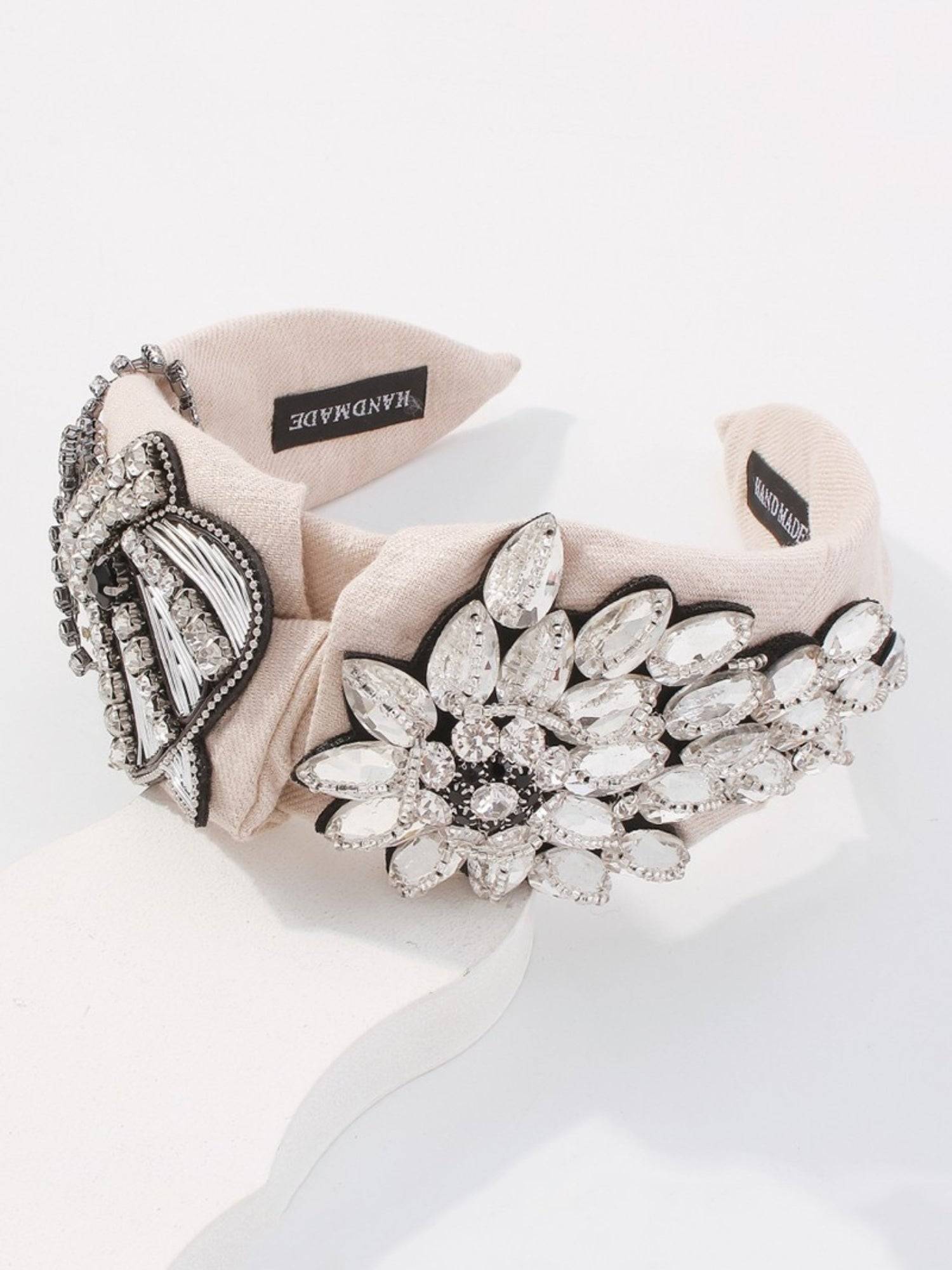 Ornate Queenship Cotton Headband with crystal floral designs for gowns and grand bow sashes.
