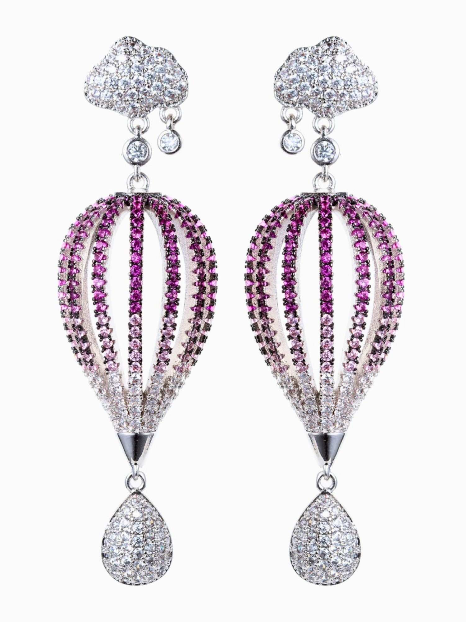 Ornate Rain Cloud Earrings with pink and clear gemstones ideal for a gown or puff dress