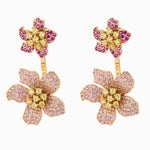 Pair of floral-shaped Rose Gold Earrings featuring pink and yellow gemstones for gown styling