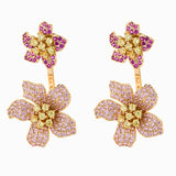 Pair of floral-shaped Rose Gold Earrings featuring pink and yellow gemstones for gown styling