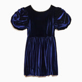 Dark blue Spell Velvet Mini Dress with puffed short sleeves and gathered skirt