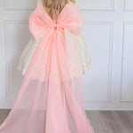 Romantic Tastes Like Peaches Grand Bow Belt with dramatic long organza tails, perfect for fairytale-inspired outfits and special occasions.