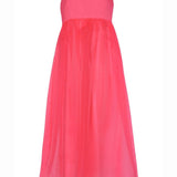 Strapless pink Watermelon Sugar Ambrosia Midi Dress with an empire waist and flowing skirt