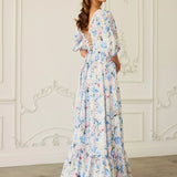 Floral pattern Josephine Gown with puffed sleeves and tiered skirt by Wild Bloom