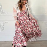 Floral maxi dress with lace cardigan from the Winter Toile Satin Everyday Dress collection