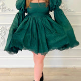 Emerald green Woodland Fairy Puff dress with puff sleeves and a full skirt