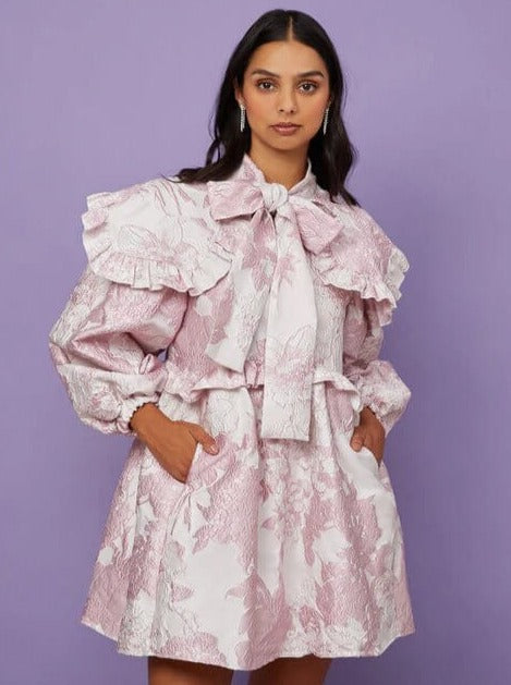 Misty Jacquard Bow Dress - Sister Jane does it again with the stunning Misty Jacquard Bow Dress. The oversized collar and bow tie is a signature detail for the brand, and gives us the dreamiest inspo for our closets. Features an oversized ruffle collar an