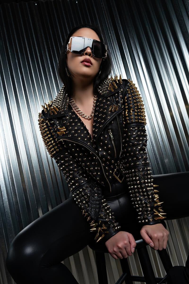 The Lucifer Gold Studded Jacket, Top, Azalea Wang - Ivory Sheep Collection Limited