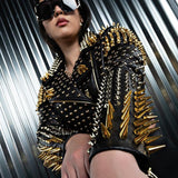 The Lucifer Gold Studded Jacket, Top, Azalea Wang - Ivory Sheep Collection Limited